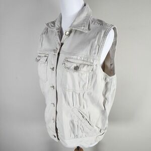 Devonshire Cream Denim Trucker Vest Jean Jacket Womens 8 Cargo Vacation Resort